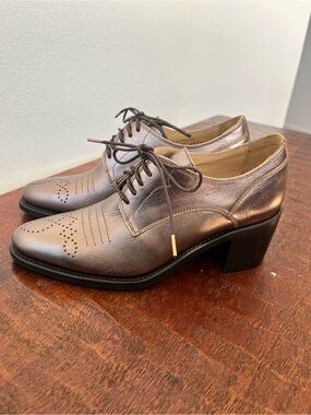 NWOT The Office of Angela Scott Miss Button Midheel Oxfords Bronze size 35.5